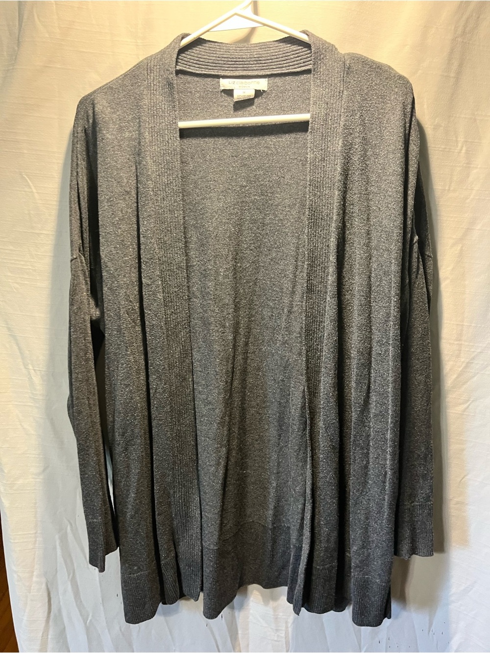 Liz Claiborne Open-Front Long Cardigan Sweater - Gray